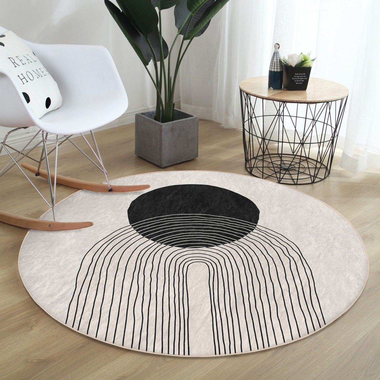 Abstract Art Round Rug, Round Rug For Dining Room, Circular Non-Slip