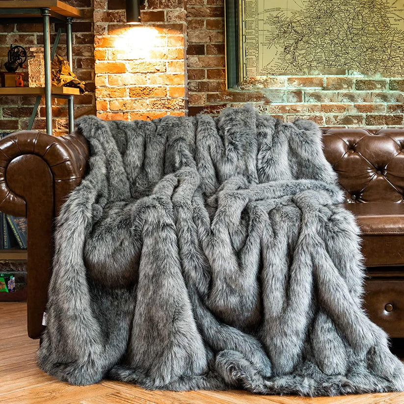 Luxury Faux Fur Throw Blanket Slate