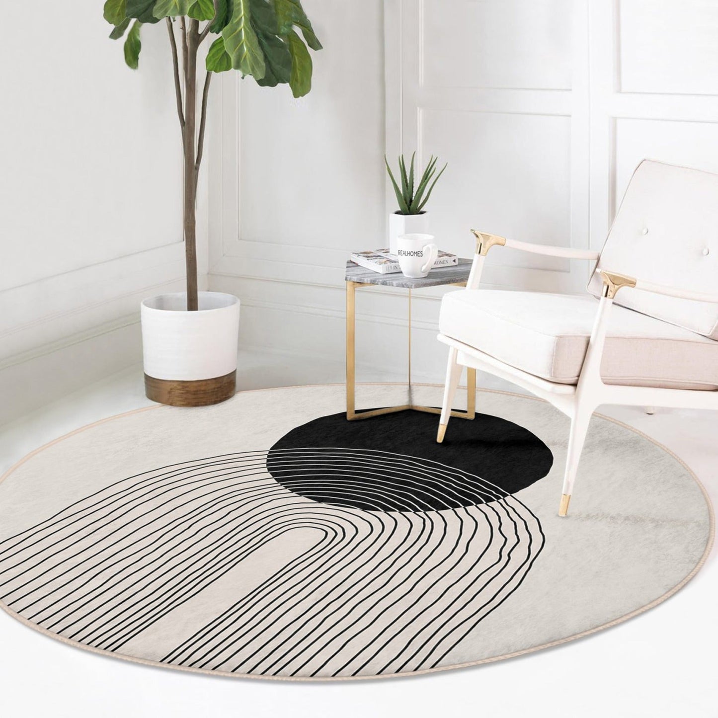 Abstract Art Round Rug, Round Rug For Dining Room, Circular Non-Slip