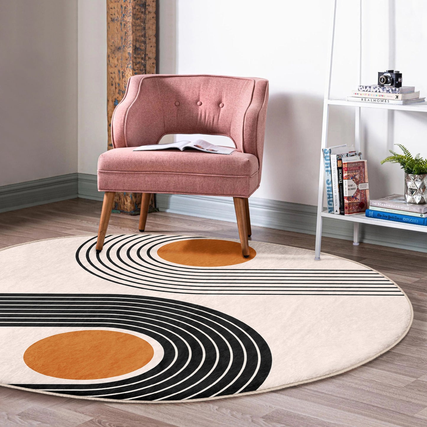 Living Room Round Rug, Abstract Circle Carpet, Anti Slip Floor Carpet,