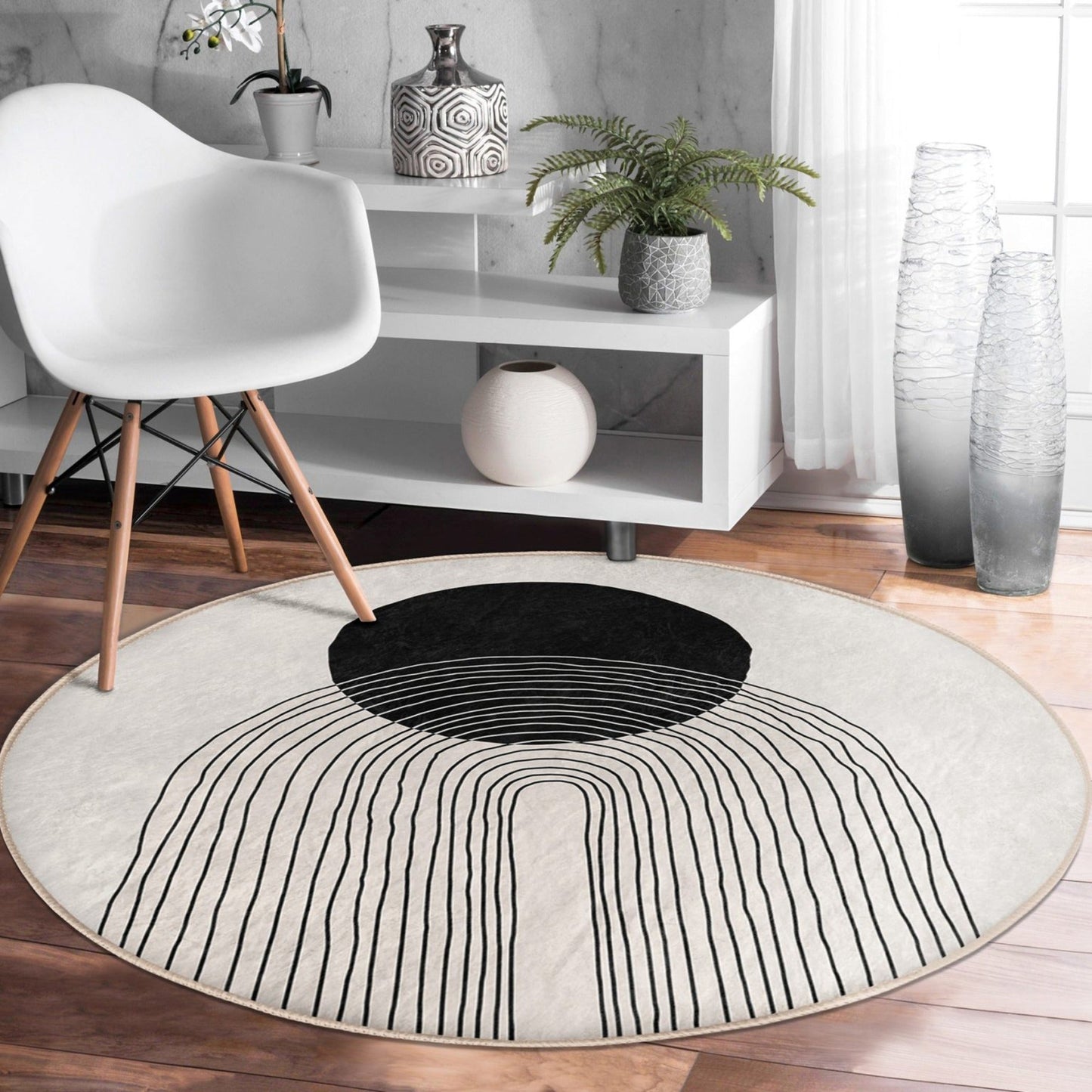 Abstract Art Round Rug, Round Rug For Dining Room, Circular Non-Slip