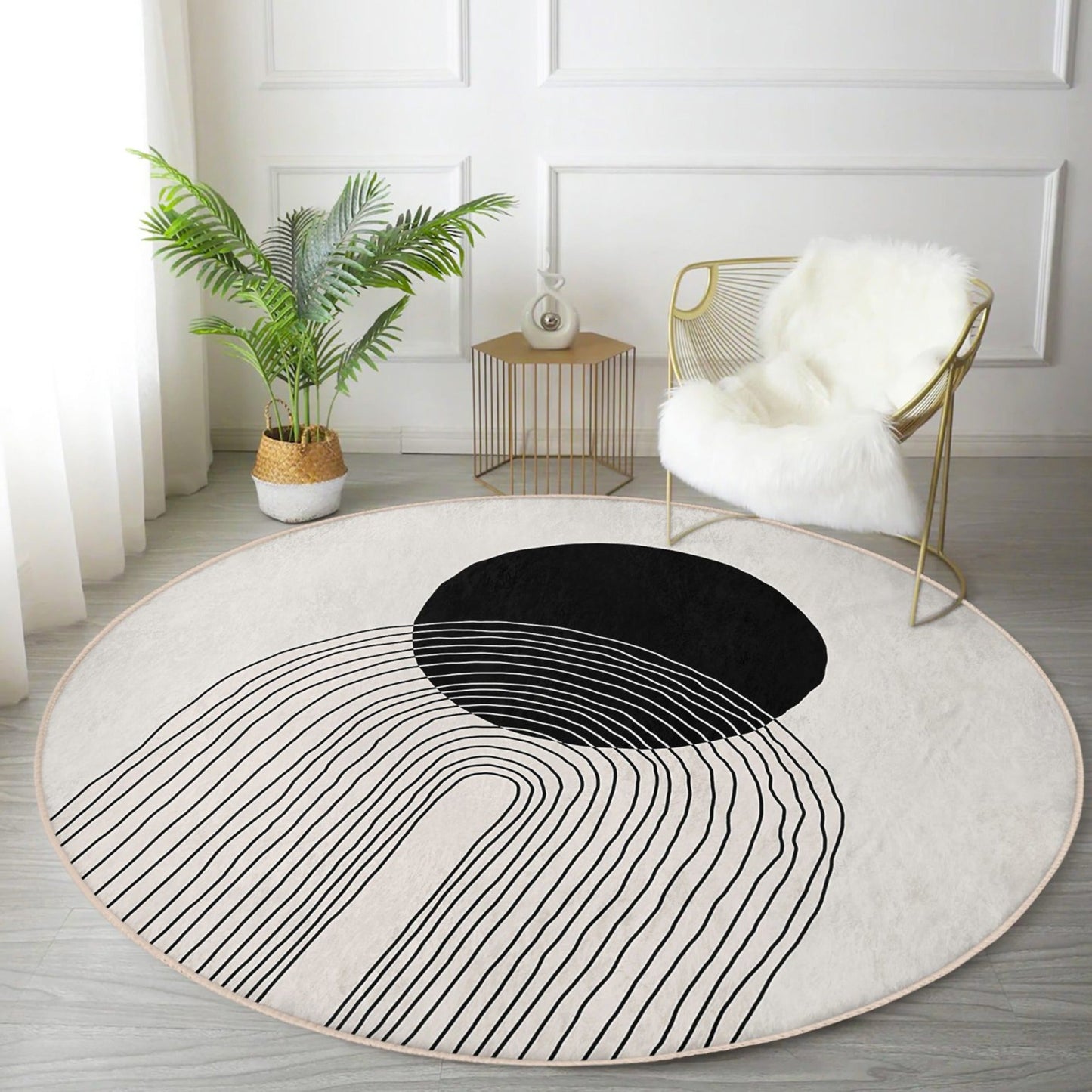 Abstract Art Round Rug, Round Rug For Dining Room, Circular Non-Slip