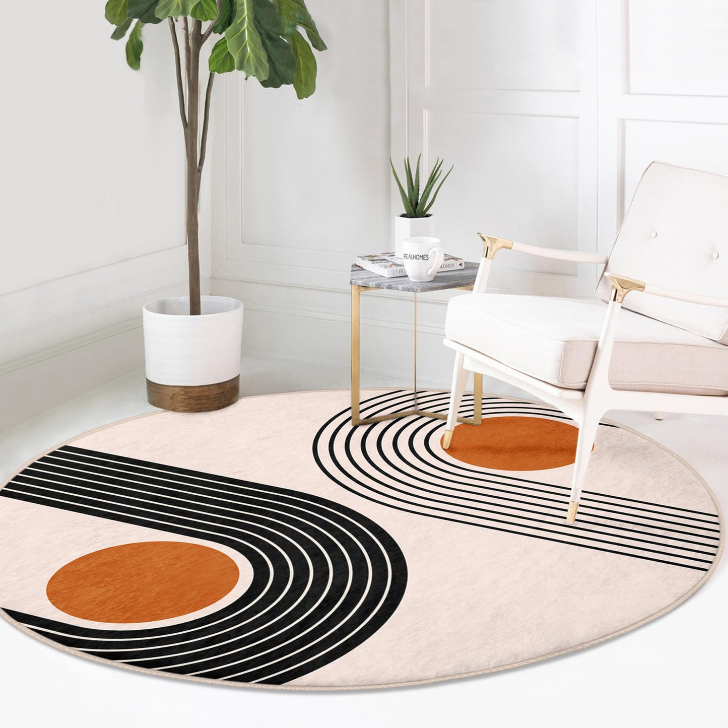 Living Room Round Rug, Abstract Circle Carpet, Anti Slip Floor Carpet,