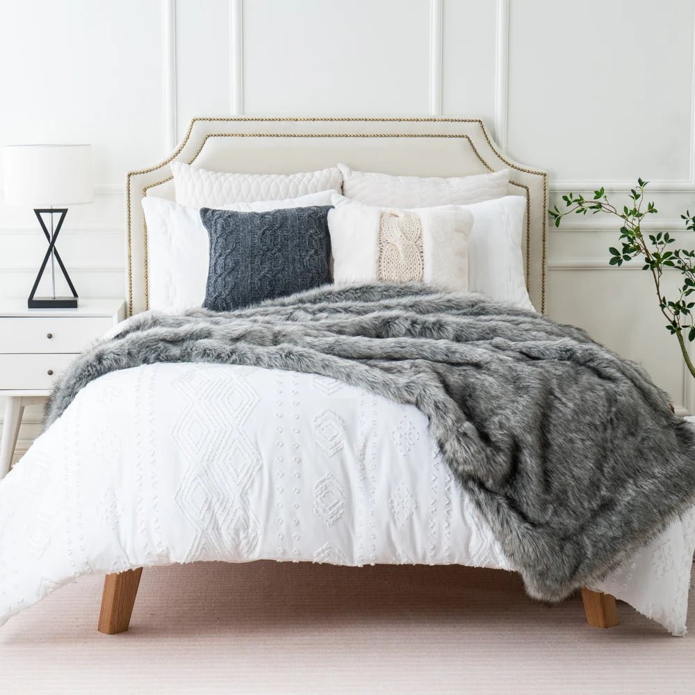 Luxury Faux Fur Throw Blanket Slate