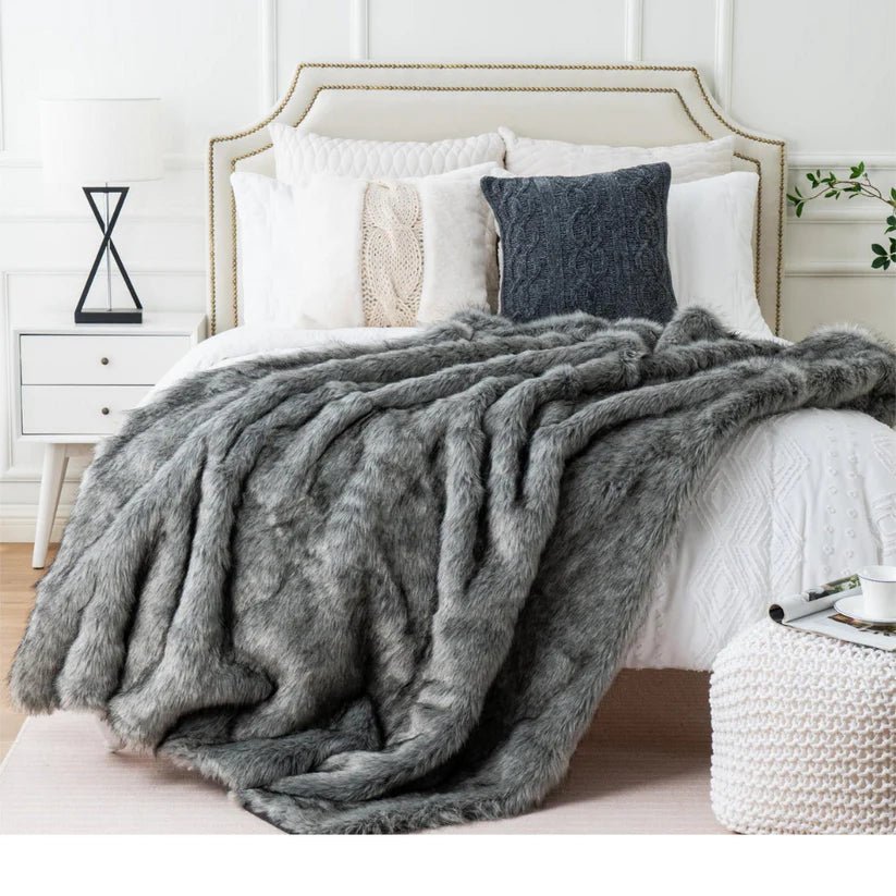 Luxury Faux Fur Throw Blanket Slate