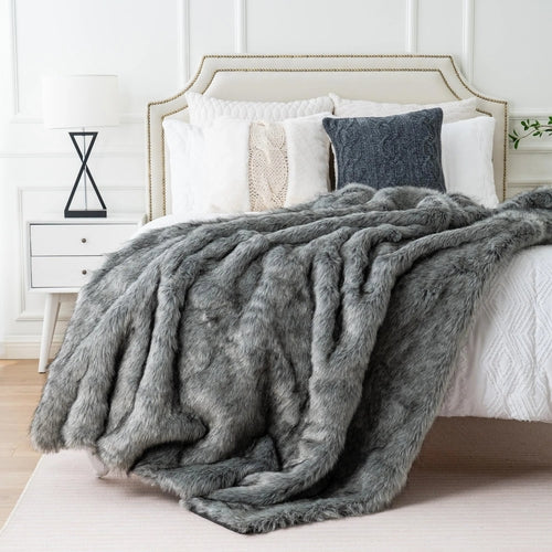 Luxury Faux Fur Throw Blanket Slate