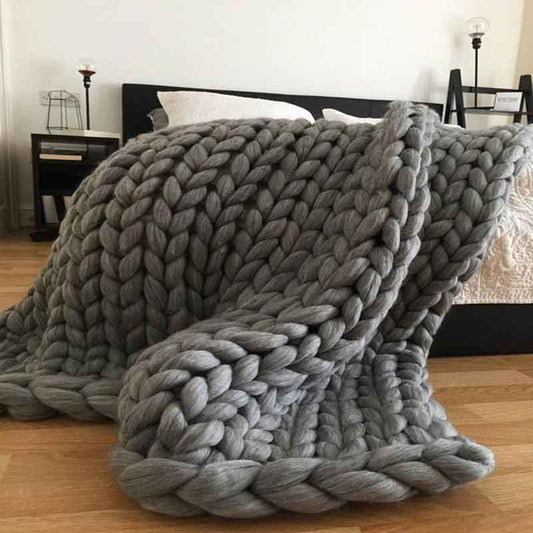 Chunky Knit Blanket 120*150cm Hand Woven Coarse Line Blankets Fashion